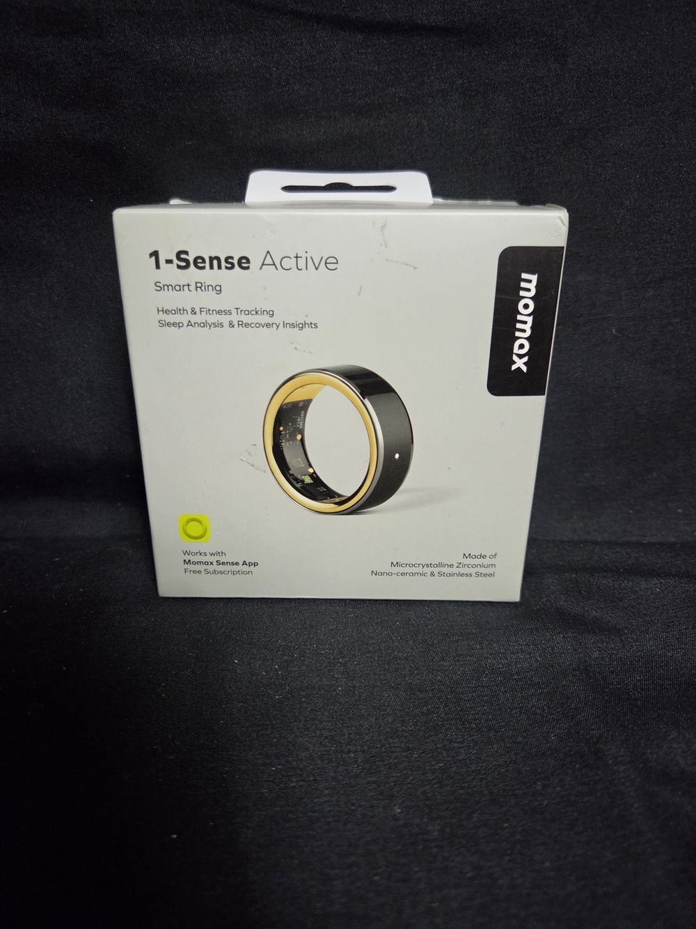 Momax 1-Sense Active Smart Ring - Size 13 - Black Nano-Ceramic Health Tracker